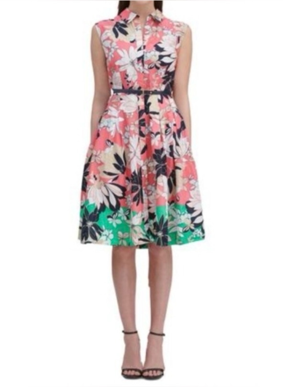 Tommy Hilfiger Floral Fit & Flare Shirt Dress Size 6 Cotton Sleeveless Summer